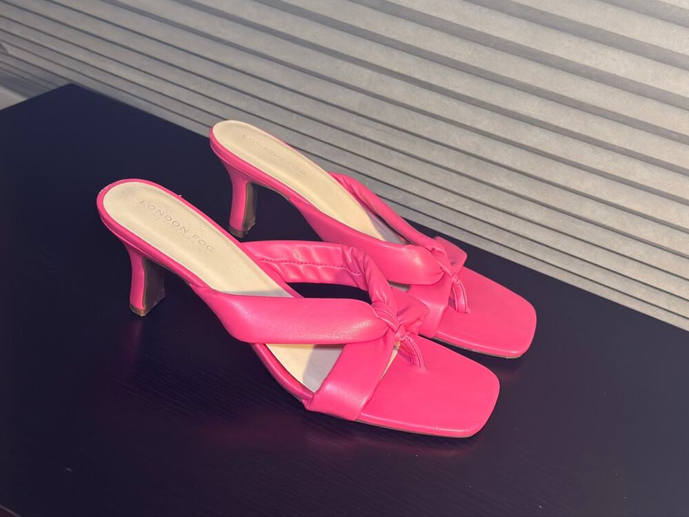 London Fog Louelle Bow Sandals Hot Pink Fuchsia Square Toe Kitten Heel 9M